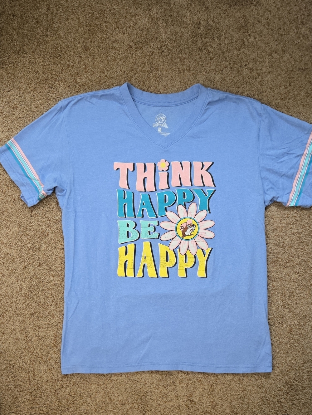 Think Happy Be Happy Graphic Tee - Light Blue Buc-ee's Women's Top